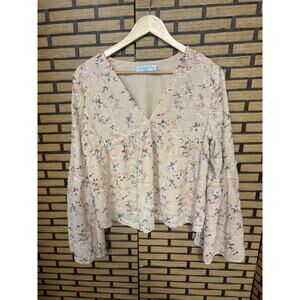 Pink‎ Lilly Pink Floral Embroidered Blouse Size Medium